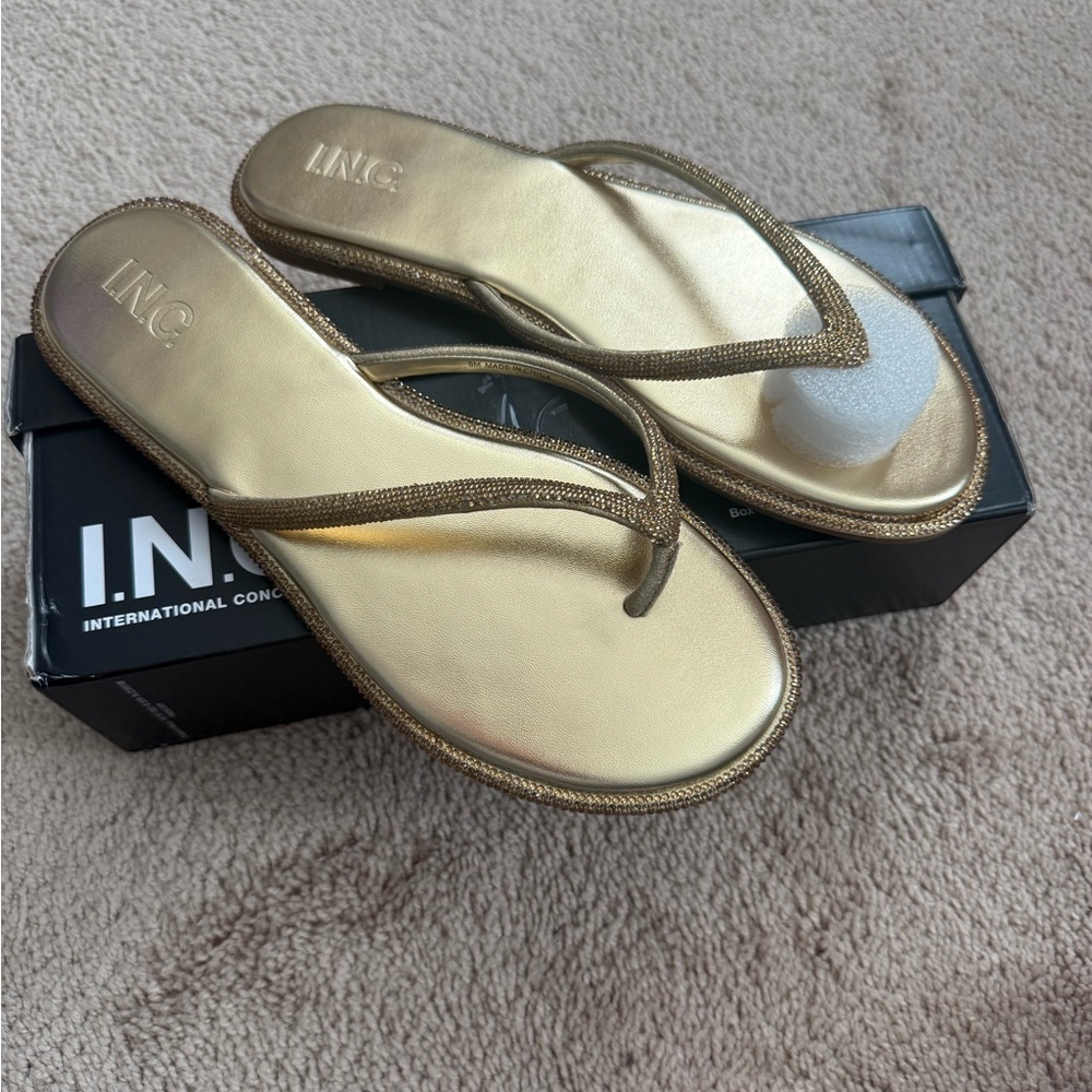 INC International Concepts Women's Gold Bling Flip Flops